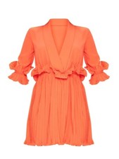 Bright Orange Frill Detail Pleated Skater Dress Size 10 UK/ Medium