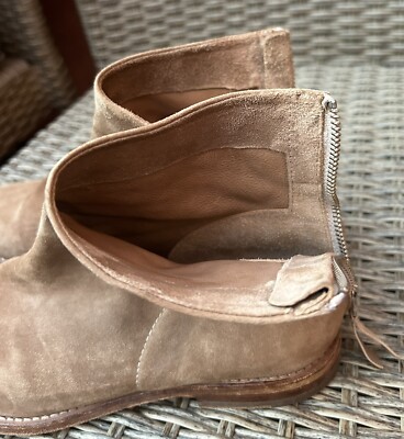 MOMA Marrone Suede Zip Ankle Boots Beige Size 38 Made In  display picture 1