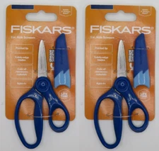 2 LOT Fiskars Pointed-tip Kids 5" Scissors Eraser Sheath Safety-Edge Ages 4+