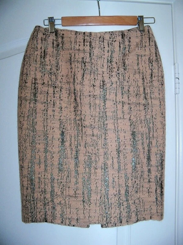 Talla 2 BADGLEY MISCHKA Rosa Metálico Tweed Lana Falda Recta Lápiz Texturizado