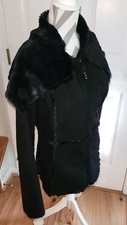 Lole Black Faux Fur Lined Suede Collar Jacket Sz. Medium Buttons Women's