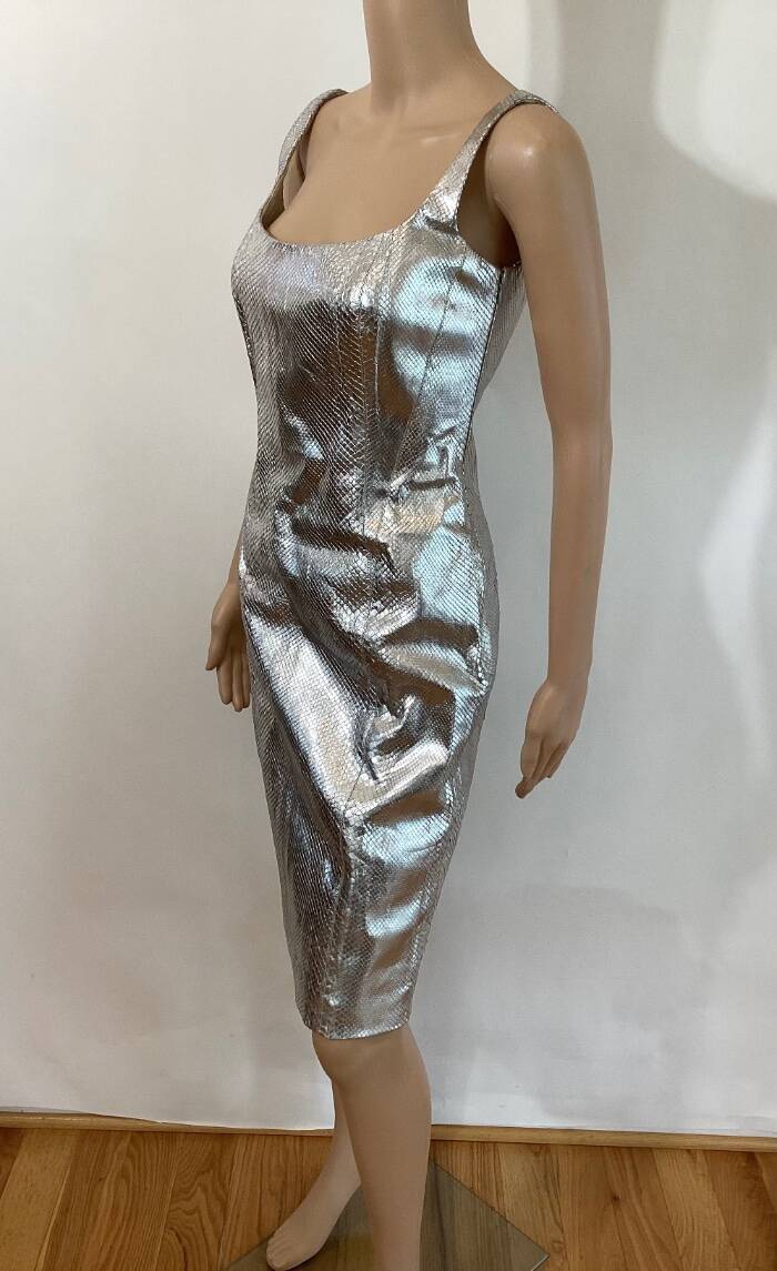 GIANNI VERSACE FW 2000 RUNWAY SEXY METALLIC PYTHON DRESS SIZE 38 image 4