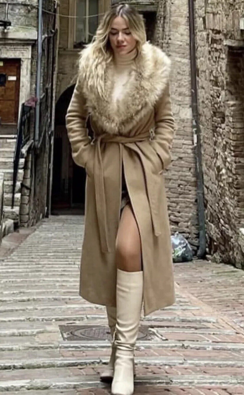 ALTRA CAPPOTTO LUNGO ZARA MISTO LANA PREMIUM MARRONE CHIARO RIMOVIBILE COLLO PELLICCIA SINTETICA 8552 744