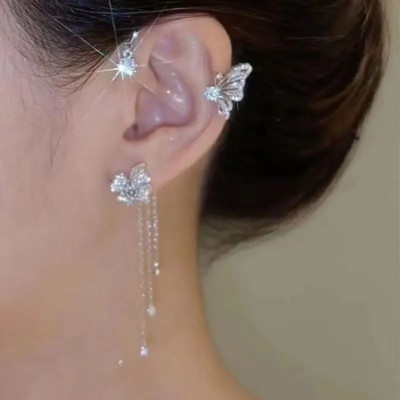 Sparkle Butterfly Non-Pierced Left Ear Ear Clip w/ Chains - New