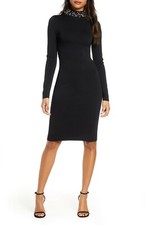 Women's Eliza J Imitation Pearl Neckline Long Sleeve Sweater Dress, Size S M