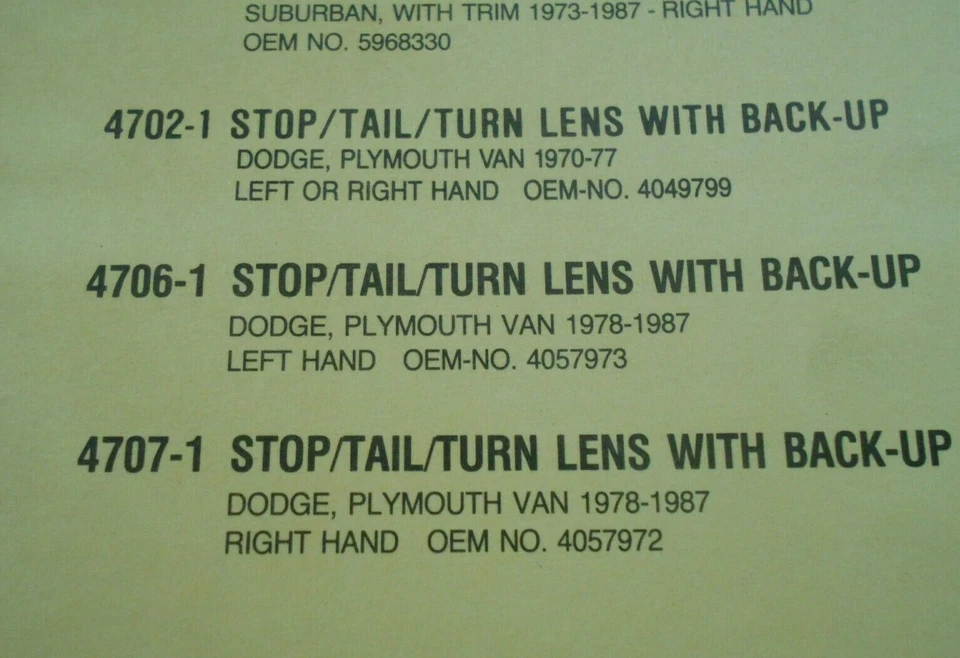 Lente de luz trasera Glo-Brite # 4706 1978-93 Plymouth y Dodge Van lado del conductor izquierda  Foto 4 de 4