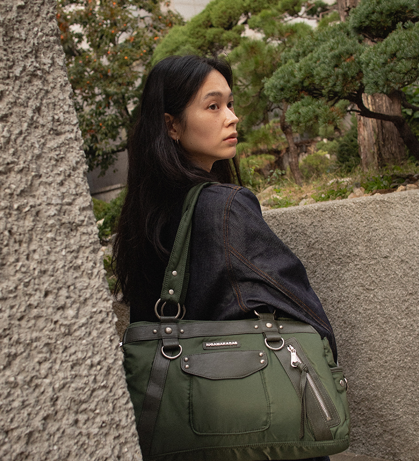 IUGAMAKARASIUGA] IUGA Studded Nylon Shoulder Bag (Khaki