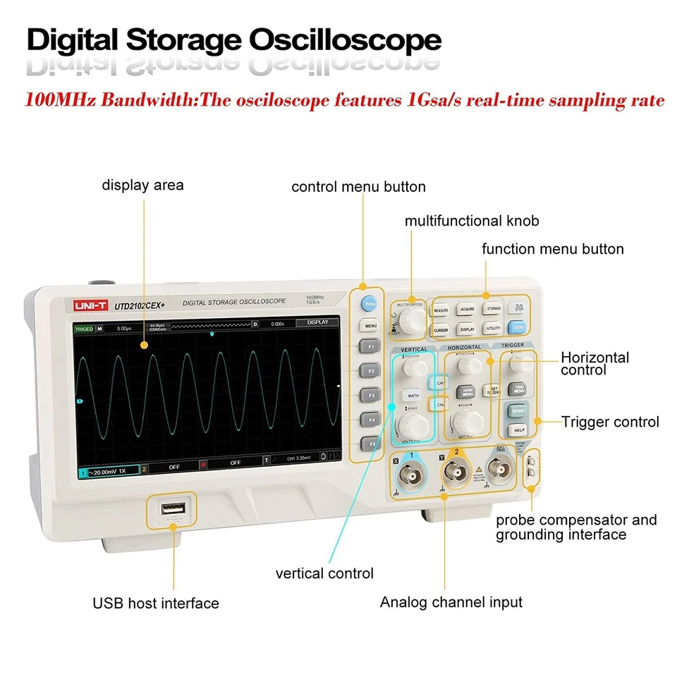 UNI-T UTD2102CEX+ 2202CEX+ Digitales Oszilloskop 100-200 MHz Shop Deutschland CE - Bild 2 von 3