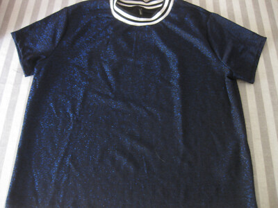 Pullover Lurex XS Pulli Blau Glitzer weiße Streifen Kurzarm