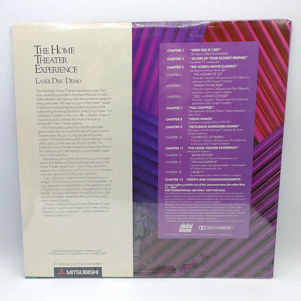 Mitsubishi The Home Theater Experience (1991) Promo Demo Laserdisc / New Sealed - Image 2 of 2