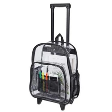 Rolling Clear Backpack, Heavy Duty See Through Bookbag, Transparent with Wheels
