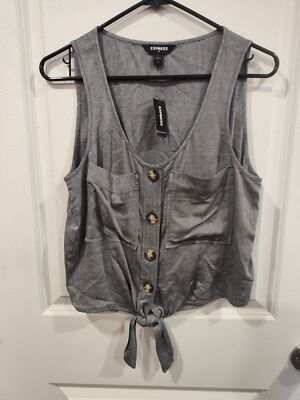 Women's Express Tie Front Tank Top Gray Small NWT