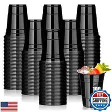 Dualshine 100 Pack Black Plastic Cups 16 oz, Disposable Cups for Party, Heavy
