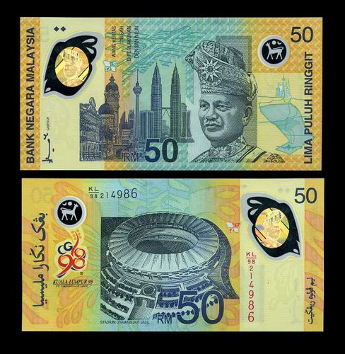 malaysia 50 ringgit 1998 polymer p 45 comm. unc