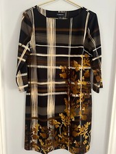 Liz Claiborne Black Brown Autumn Leaf Dress Sz. 10 | Ponte Knit Sheath Stretch