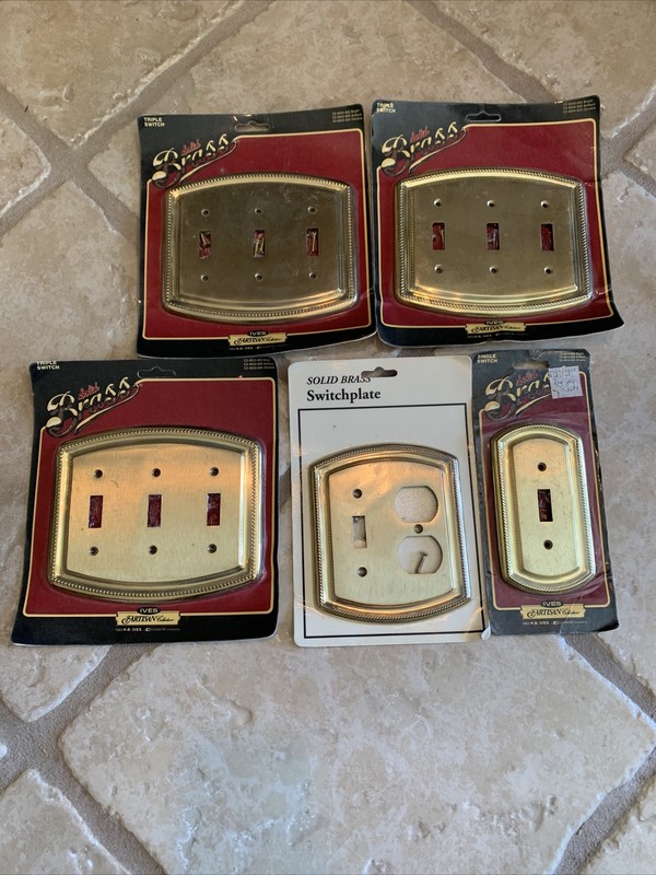 LOT 5 New Solid Heavy Brass Cord Triple Single and Combo Plug Switch Wall Plates