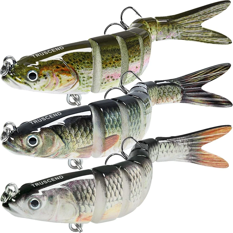 Fishing Lures (3-Pack) 8-Segments Fish Swimbait Minnow Tackle Crank Lure Bait