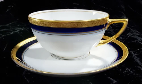Antique Rosenthal Aida 1697 Gold Encrusted Trim Cobalt Blue Tea Cup & Saucer Set