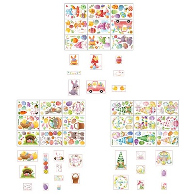 9pcs Happy Easter Window Clings Gnome Bunny Eggs Wall Sticker Glass Static Decal