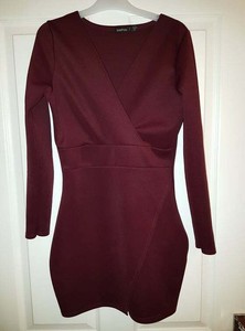 boohoo burgundy dress