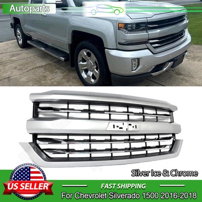 Silver Ice Metallic Front Upper Grille For 2016-18 Chevrolet Silverado 1500 Z71