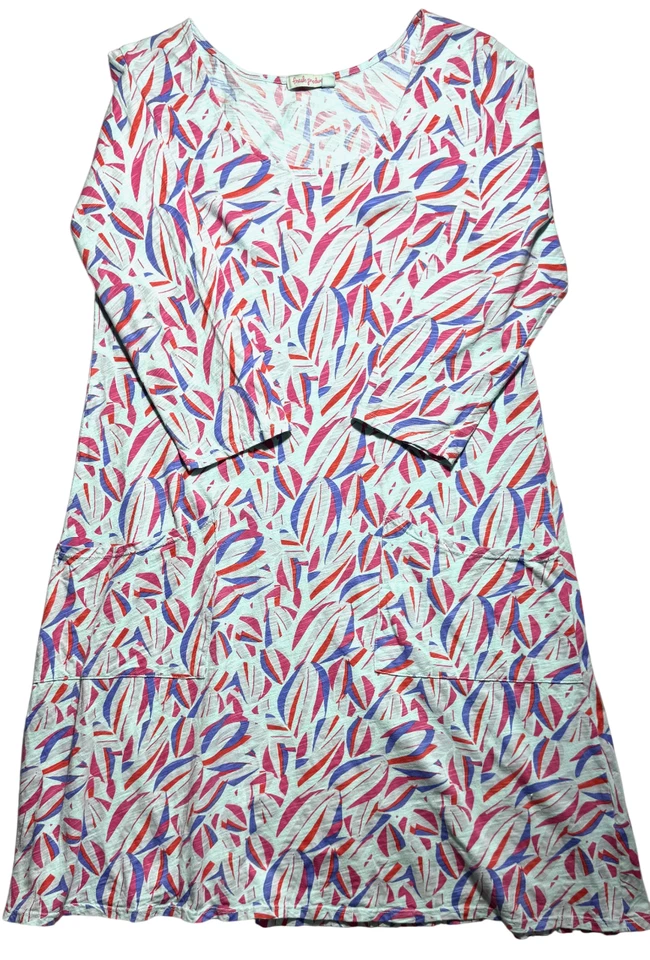 Vestido FRESH PRODUCE Rojo Azul Patrón 100% Algodón Bolsillos 3/4 Hecho en EE. UU. Talla L Foto 4 de 4