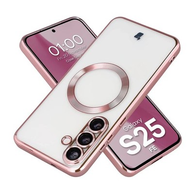 Handyhülle für Galaxy S25 FE Bizon Case Cover Schutzhülle Etui Transparent-Rosa