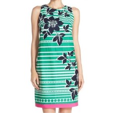Eliza J Green Bright Tropical Floral sheath Striped Sleeveless Zip Dress size 6