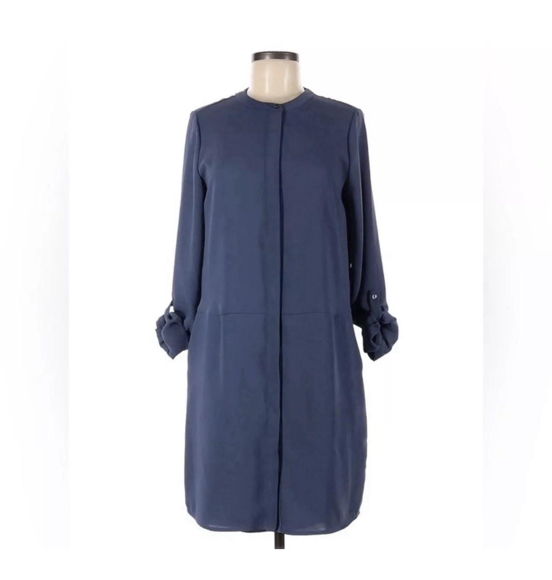 FILA Savile Row London Chiffon Camicia Vestito Collo Mandarino Pervinca Blu Taglia 4