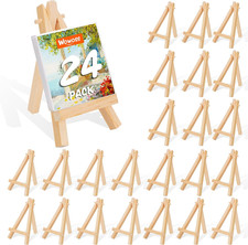 5" Mini Wood Display Easel 24 Pack, Natural Wooden Small Easel Stand for Signs,