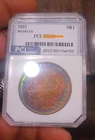 1921  MORGAN SILVER DOLLAR GORGOUS NEON RAINBOW TONING PCI.