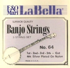 LABELLA BANJO 5 STRING SET NATURAL GUT SILVER PLATE NYLON No.64 VERY VERY RARE