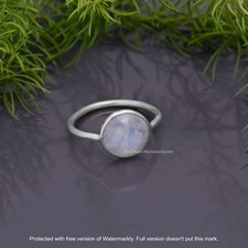 Natural Rainbow Moonstone 925 silver Ring Round Gemstone Women Statement jewelry
