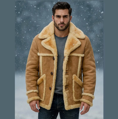 Men's 100% Real Sheepskin Shearling Leather Trench Coat Jacket | Marlboro Wester