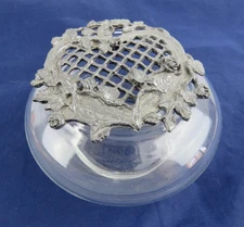 Glass Potpourri Jar Bowl Container W/Pewter Heart Lid 4.25" W x 2.75” H Vintage