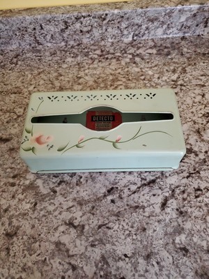 VTG Metal Tissue Box Green Pink Flowers Detecto Brand Wall Hanging