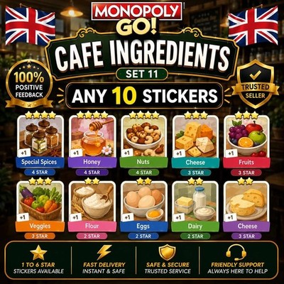 Monopoly Sticker Go Cafe Zutaten Set 11 verfügbar   Super schneller Versand   