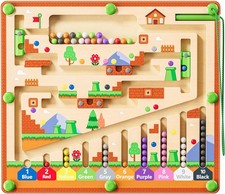 Magnetic Color and Number Maze for Montessori Toys,Wooden Matching Learning C...