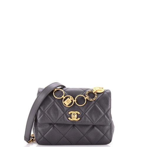 Chanel CC Charm Chain Strap Flap Shoulder Bag Quilted Lambskin Mini