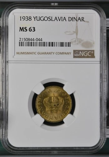 1938 Yugoslavia One 1 Dinar Petar II Aluminium Bronze KM# 19 NGC MS 63