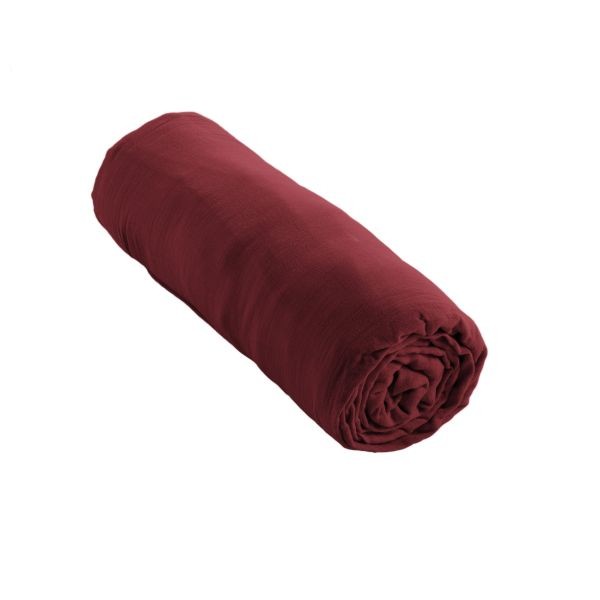 Drap housse 200x200 GAÏA en gaze de coton, l'élégance du lie de vin