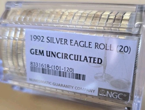 1 oz Silver Eagle 20 Coins 1992 NGC ROLL BU 🦅  CLEAR NGC TUBE (GEM)
