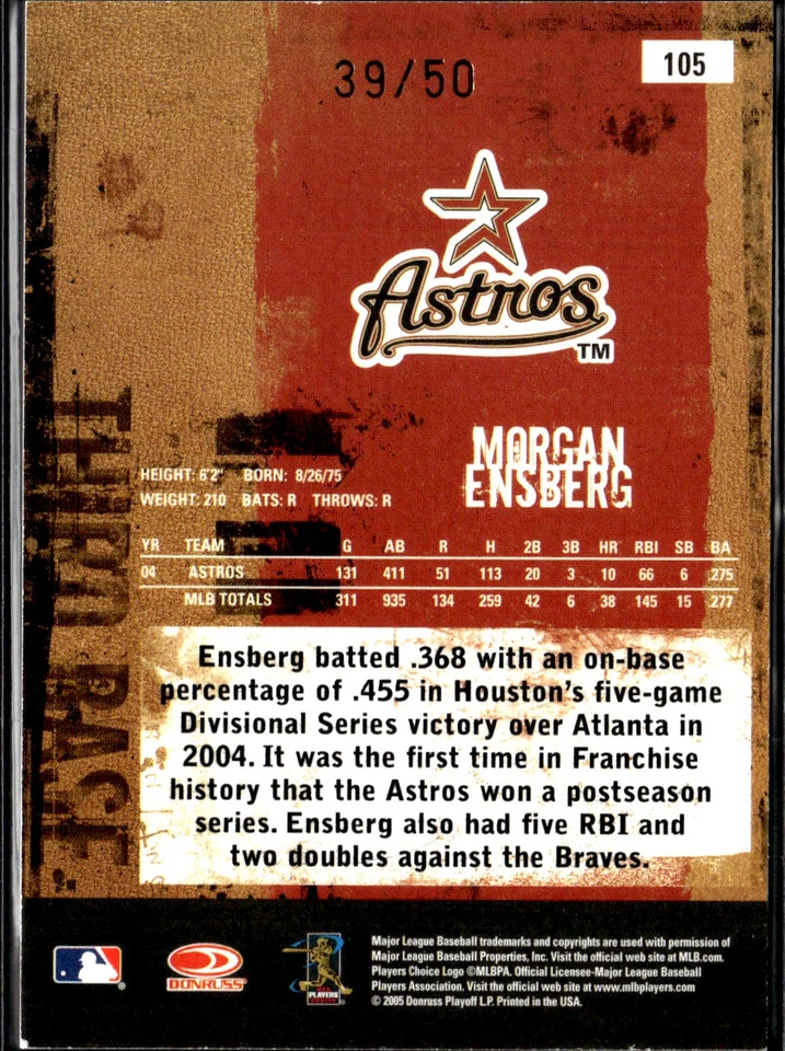 Donruss Leather & Lumber #105 2005 Morgan Ensberg Houston Astros/50 Foto 2 de 2