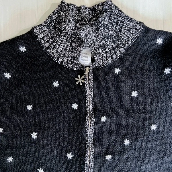 Cárdigan para mujer Coldwater Creek negro con cremallera navideña XL bordado camioneta Foto 4 de 4