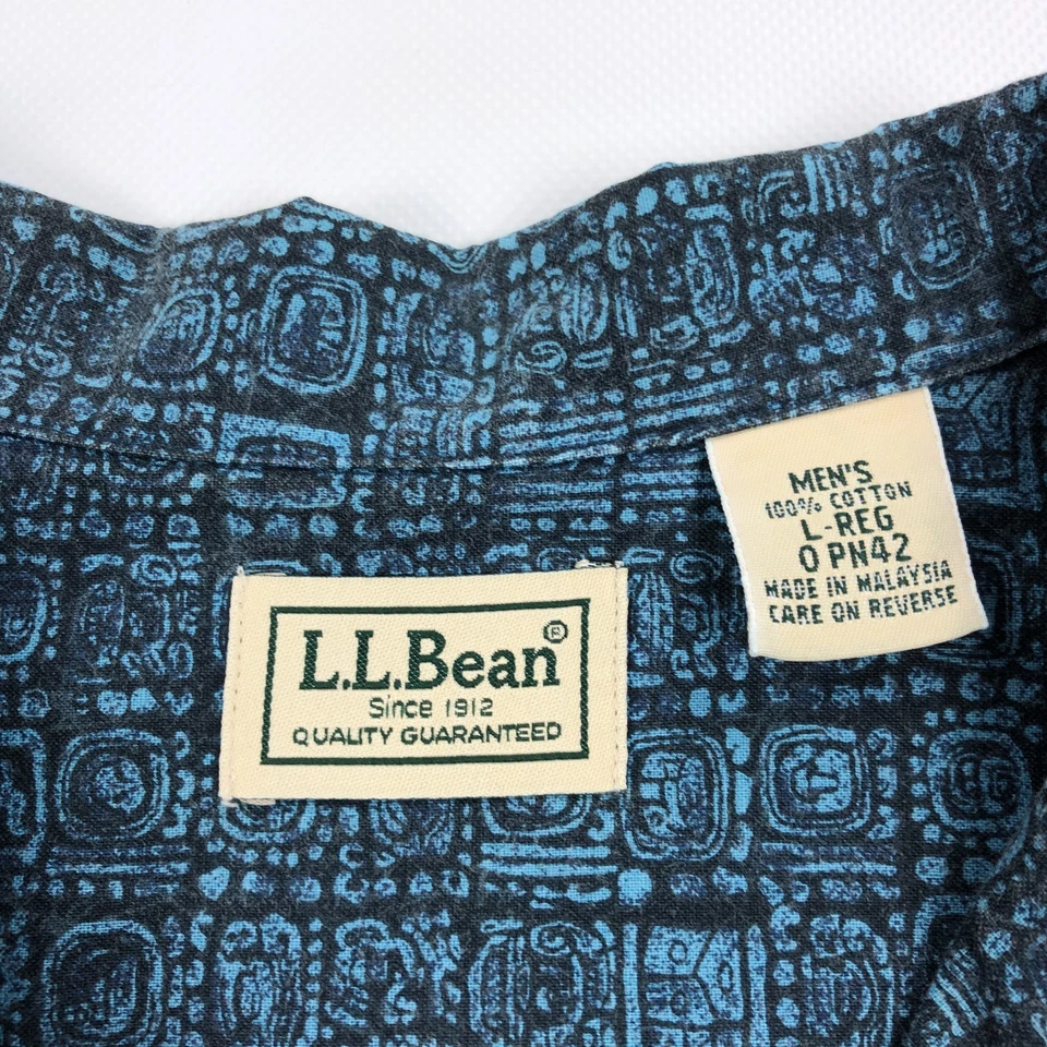 Vintage LL Bean Shirt Mens Large Loop Collar Camp Hawaiian - Image 3 of 4