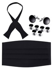 100 Silk Self-Tie Bow Tie, Cummerbund, Set of Cufflinks and Studs- Boxed Set...
