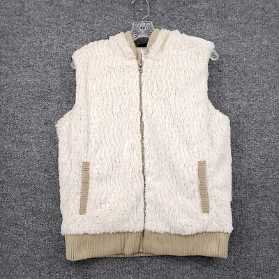 Patagonia Vest Womens L Large White Fuzzy Hooded Full Zip Teddy