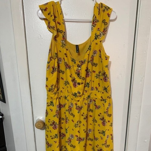 Massini Size XL Yellow Floral Dress with Pockets