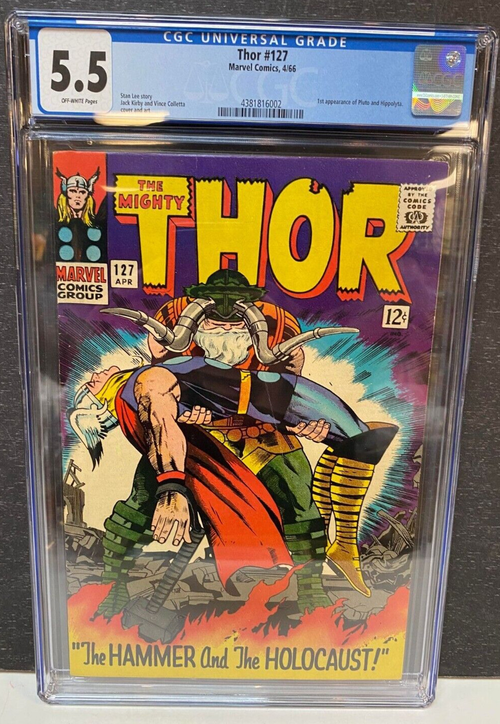 CGC 5.5 THOR #127 1ST APPEARANCE PLUTO JACK KIRBY COVER & ART OW/WHITE PAGES