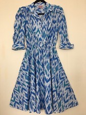 Vtg Shirt Dress Secretary Ikat Tiedye Blue Theater Sz L?